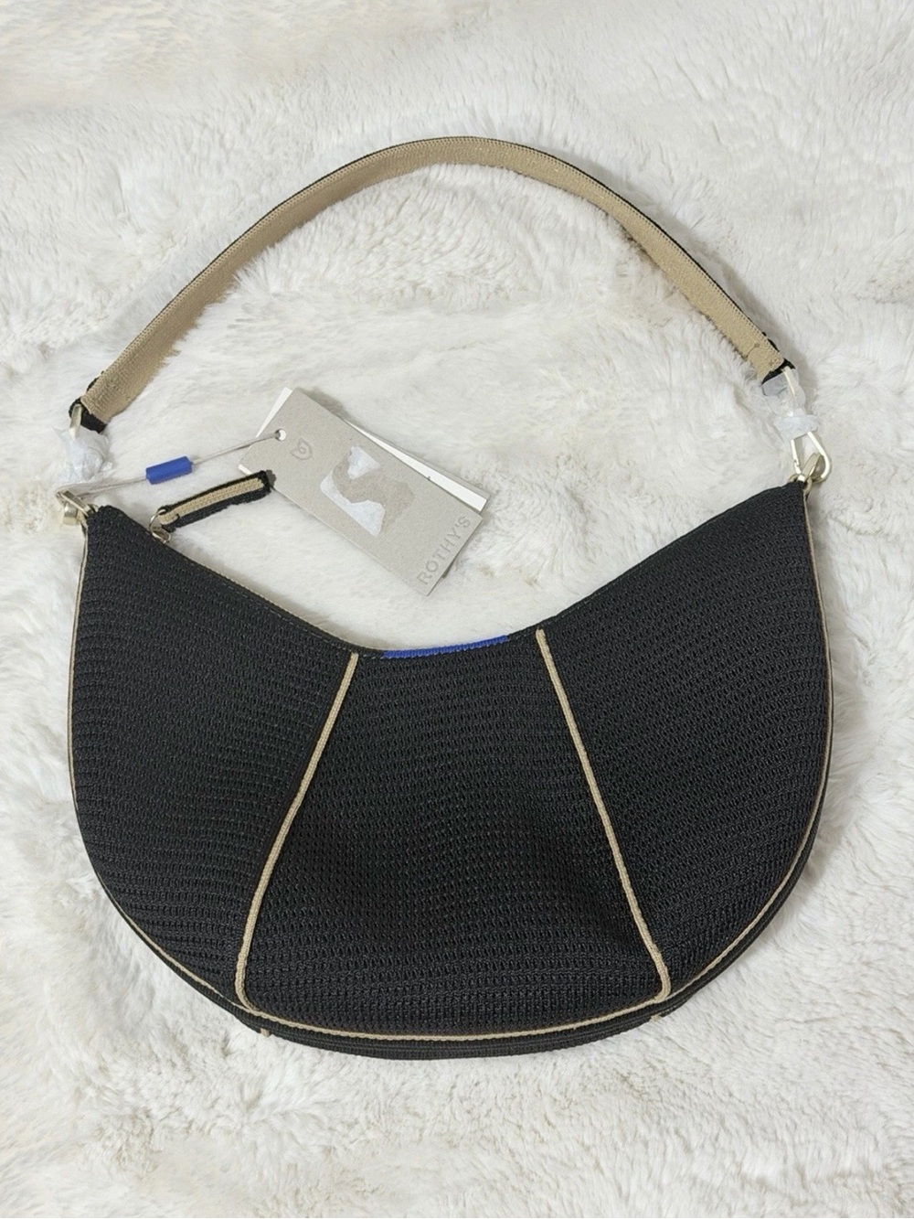 Rothy's The Crescent Bag Black/Brown with Detachable Strap, NEW WITH TAG - Picture 5 of 11
